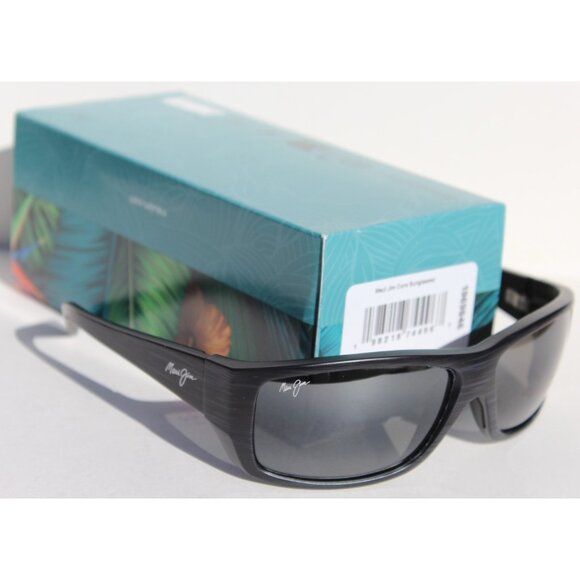 MAUI JIM Wassup POLARIZED Sunglasses 123-02W Black Woodgrain/Grey NEW Italy
